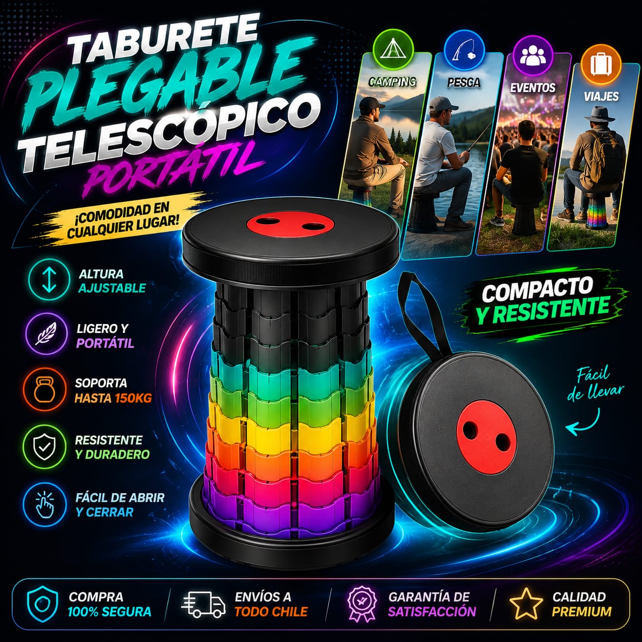 Taburete plegable telescópico portátil