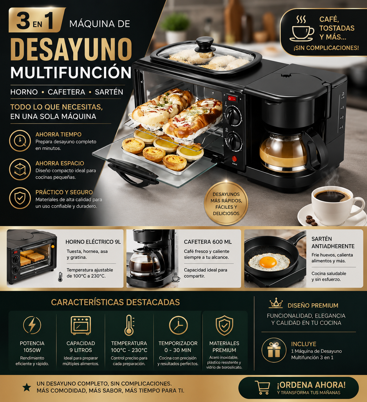 Maquina de Desayuno 3en1 Multifuncional