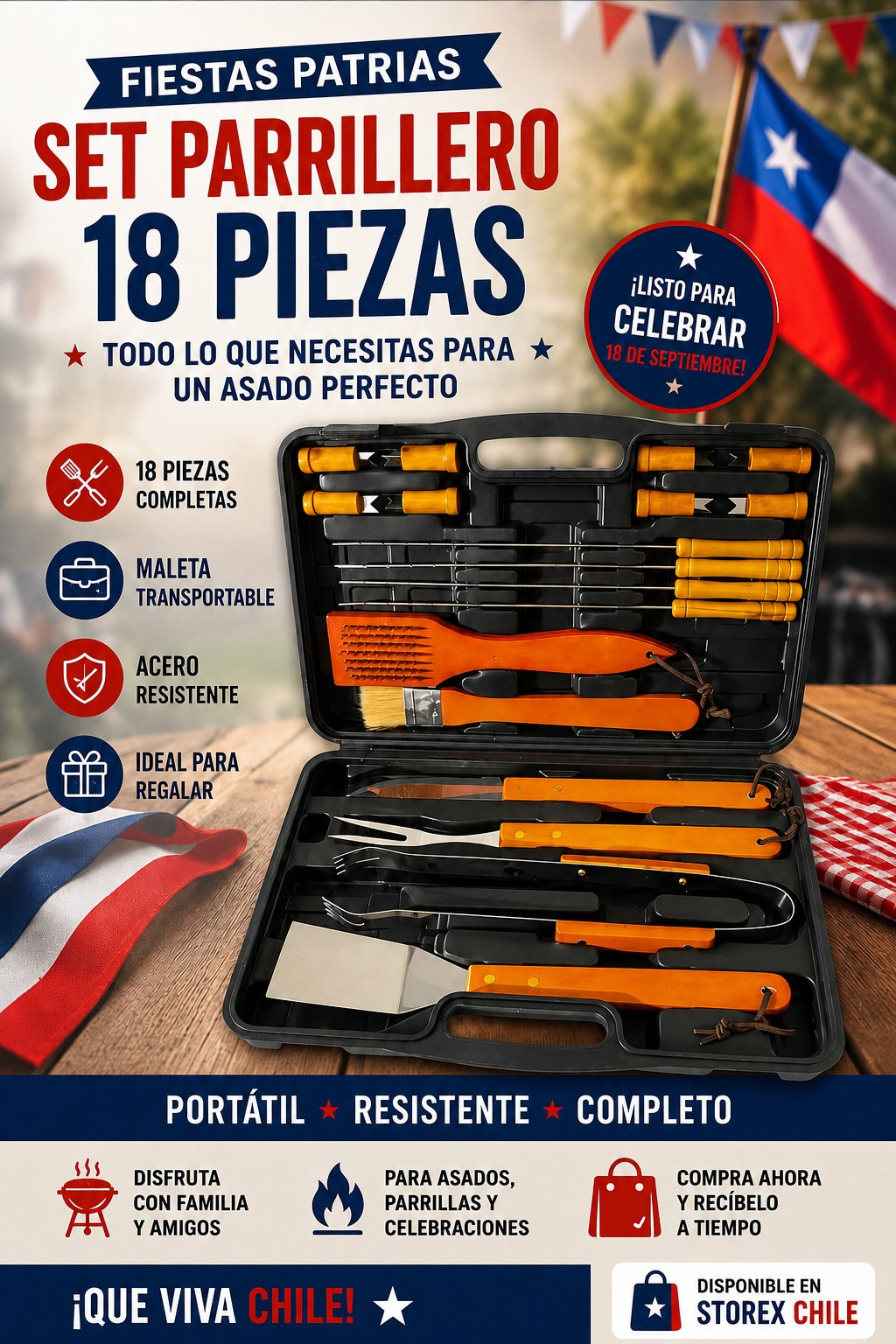 Set Parrilleros Asado Maleta 18 Piezas