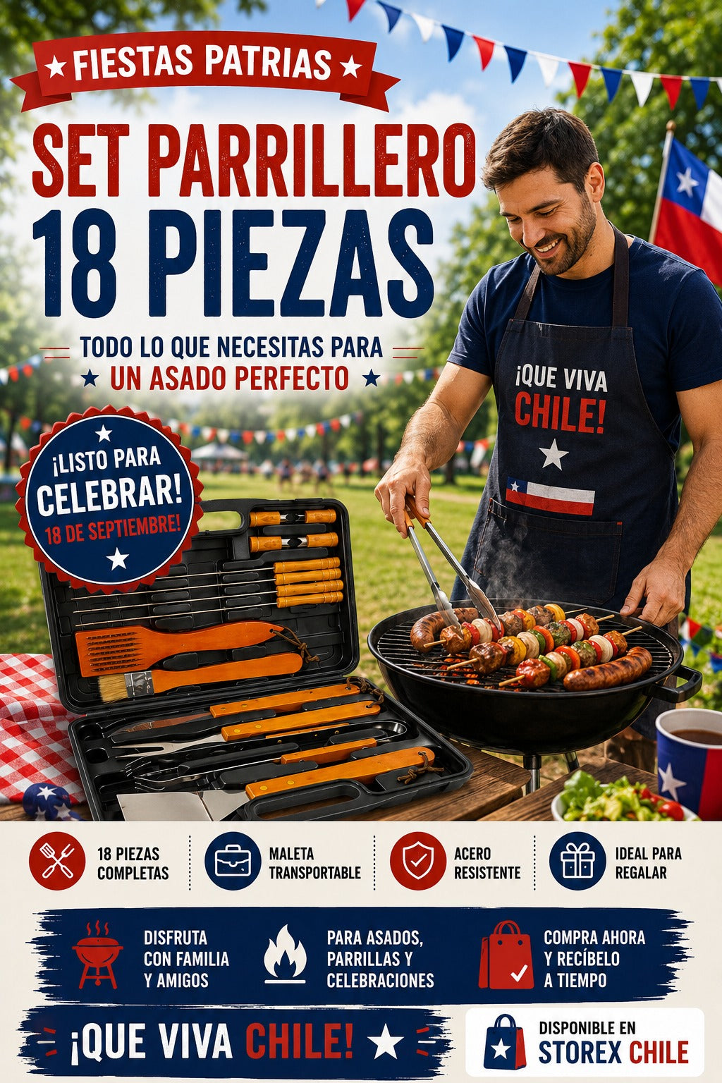 Set Parrilleros Asado Maleta 18 Piezas