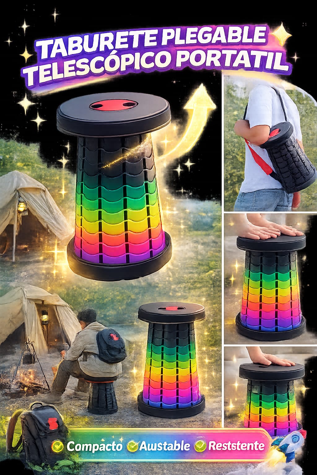 Taburete plegable telescópico portátil